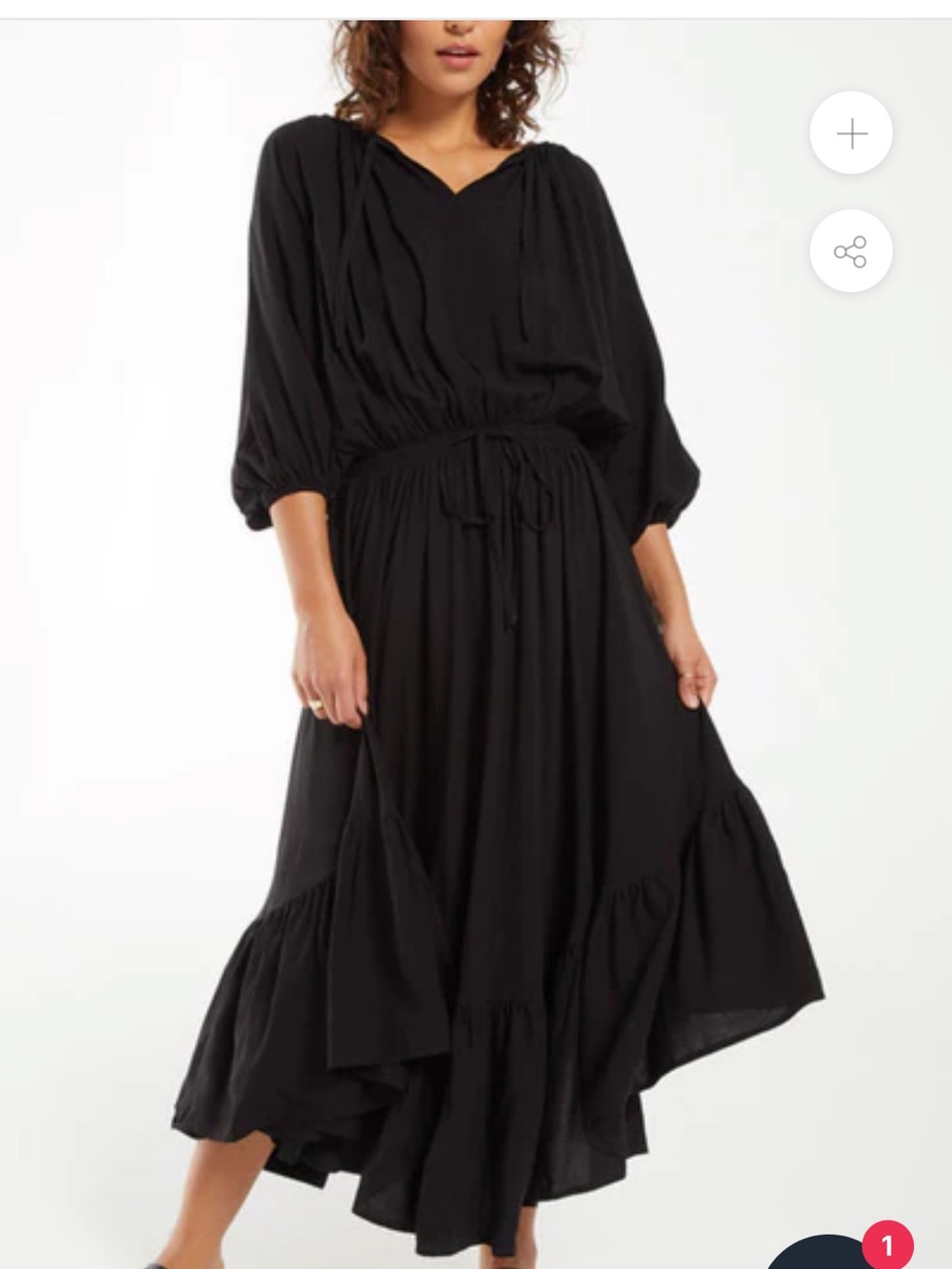Z Supply Rayne Black V-Neck Tiered Maxi Dress with Drawstring Waist XS